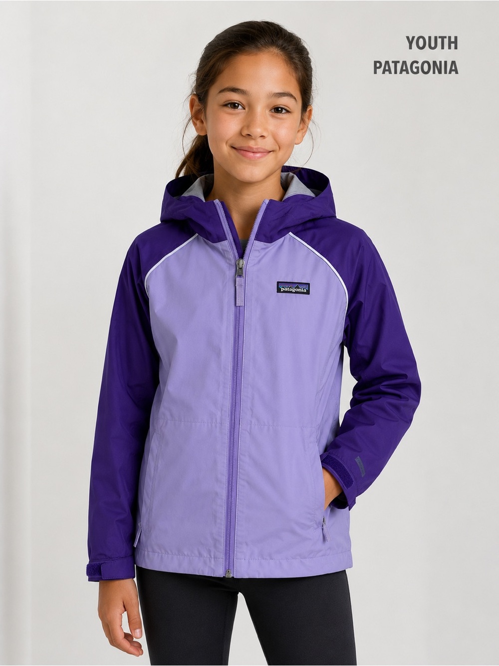 Patagonia Youth XL 14 Purple Water Resistant Hooded Windbreaker Jacket